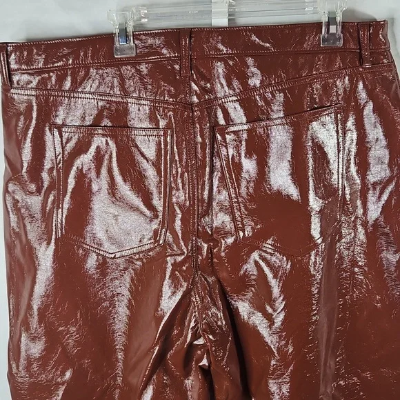 Abercrombie & Fitch Brown Vegan Leather 90's Straight High Rise Pants Size 35/20 - Picture 7 of 8